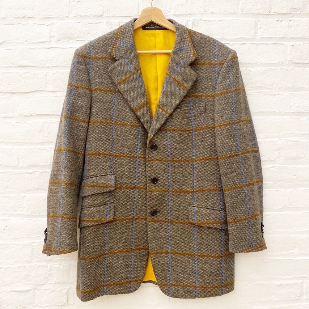 ETRO Milano || Plaid Check Sport Coat Suit Jacket Blazer Brown‎ Tan 50 EU 40 US